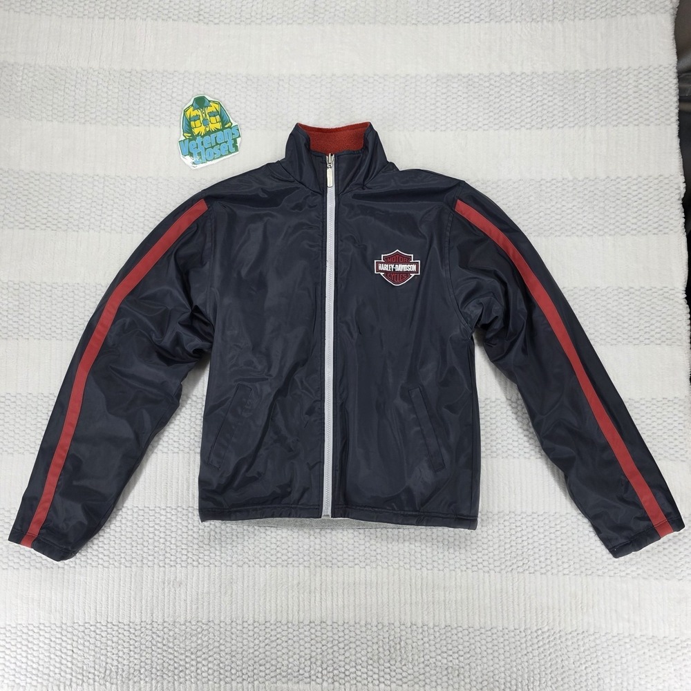Harley Davidson Boys Reversible Jacket Youth L 14/16 Black Red Biker Motorcycle